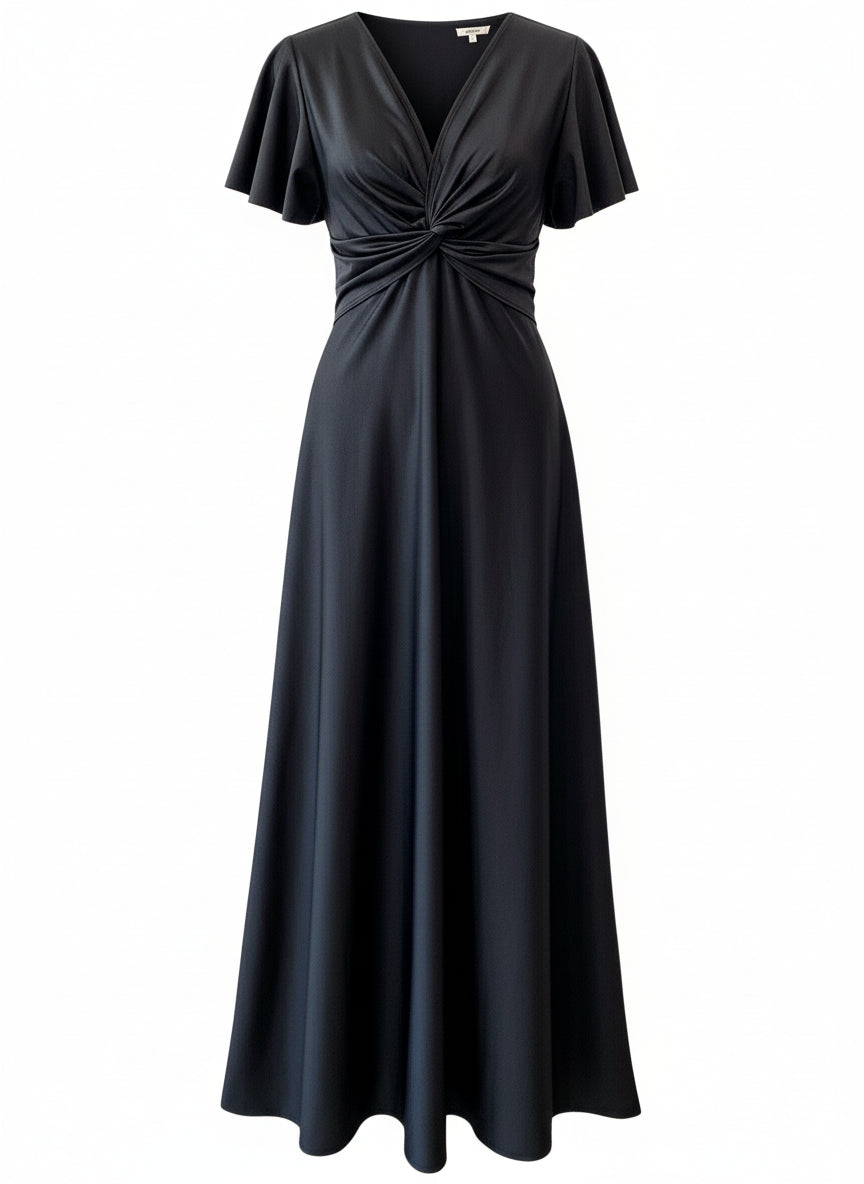 SHINY BLACK STRETCH LONG DRESS 6242