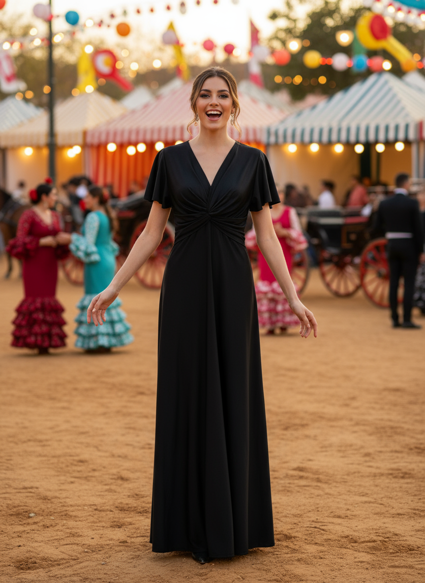 SHINY BLACK STRETCH LONG DRESS 6242