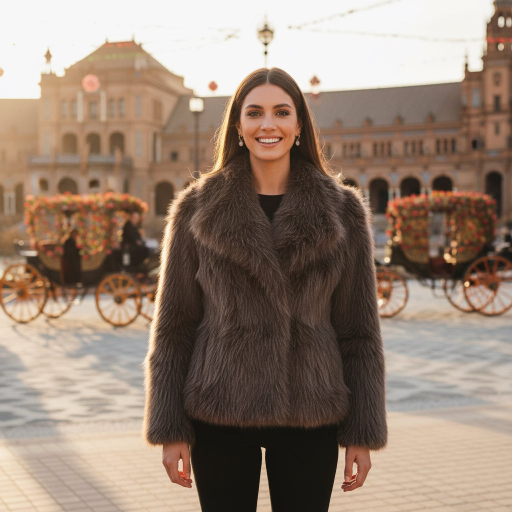 EMMA WU SELECTION  Abrigo de felpa de invierno, moda, cálido, grueso, esponjoso, chaqueta de solapa, ropa exterior, casual, tops de manga larga, ropa de mujer