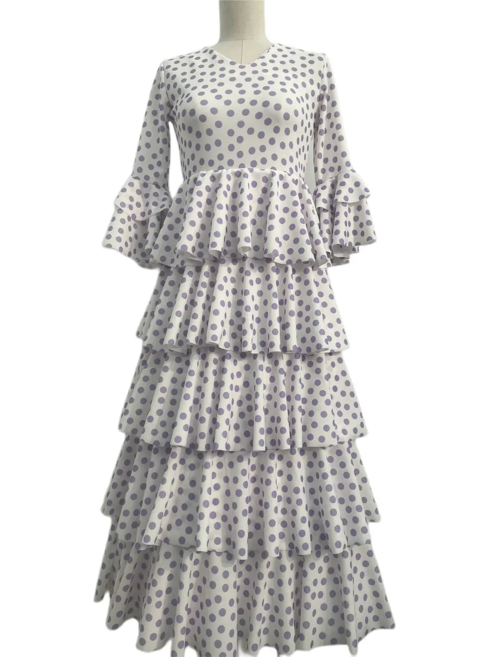 TRAJE FLAMENCA DE NIÑA  BLANCO CON LUNARES LILAS 221121