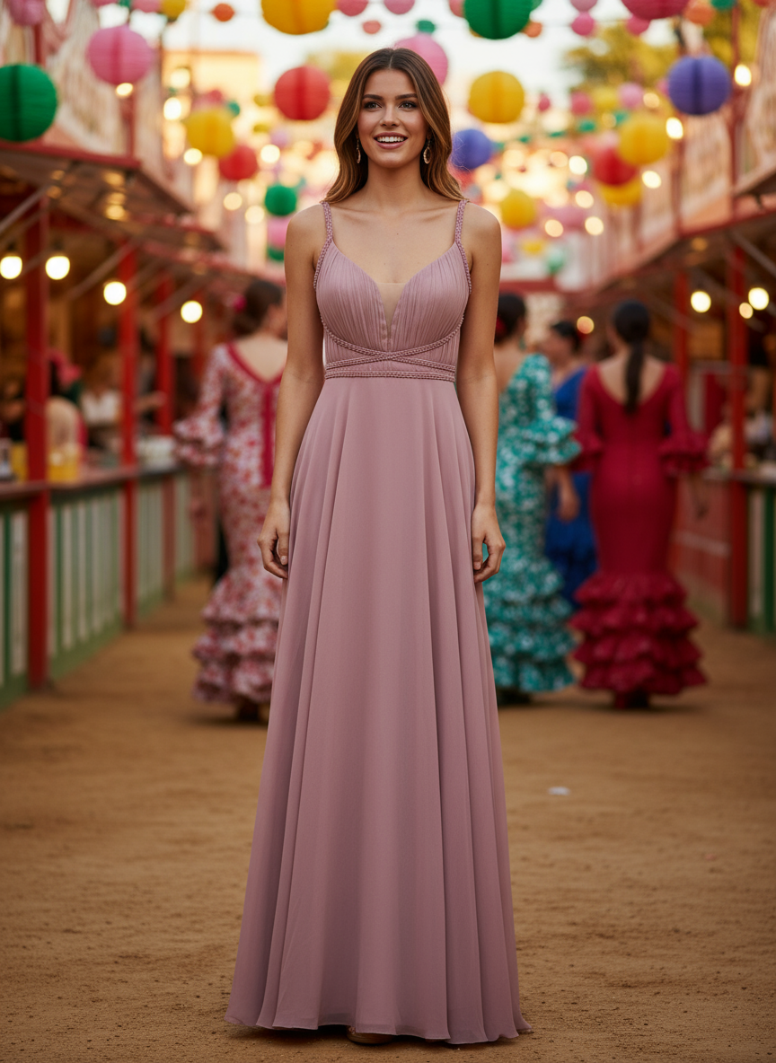 VESTIDO LARGO ROSA MALVA 7011