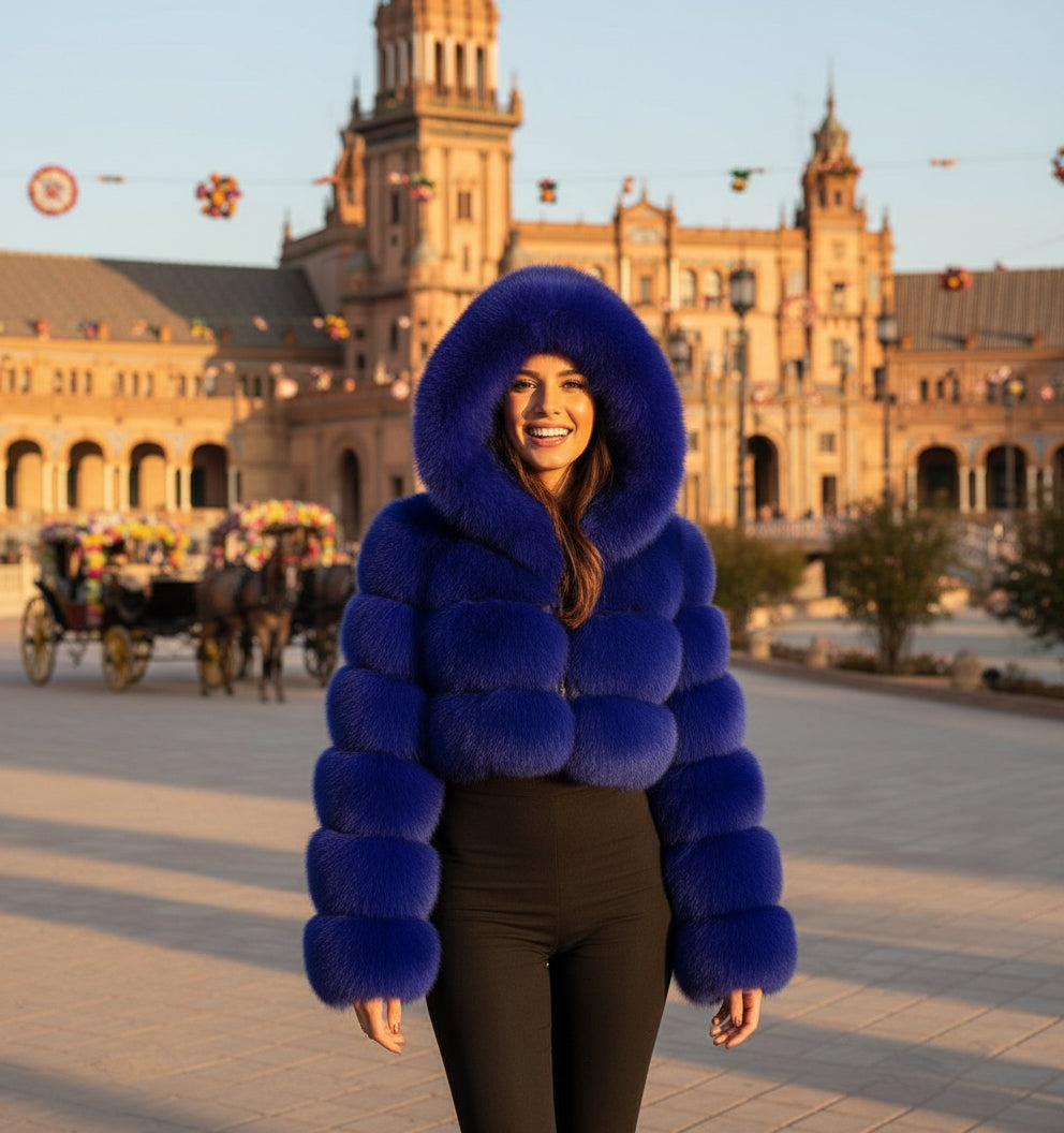 EMMA WU SELECTION Abrigo corto de manga larga de piel sintética con capucha