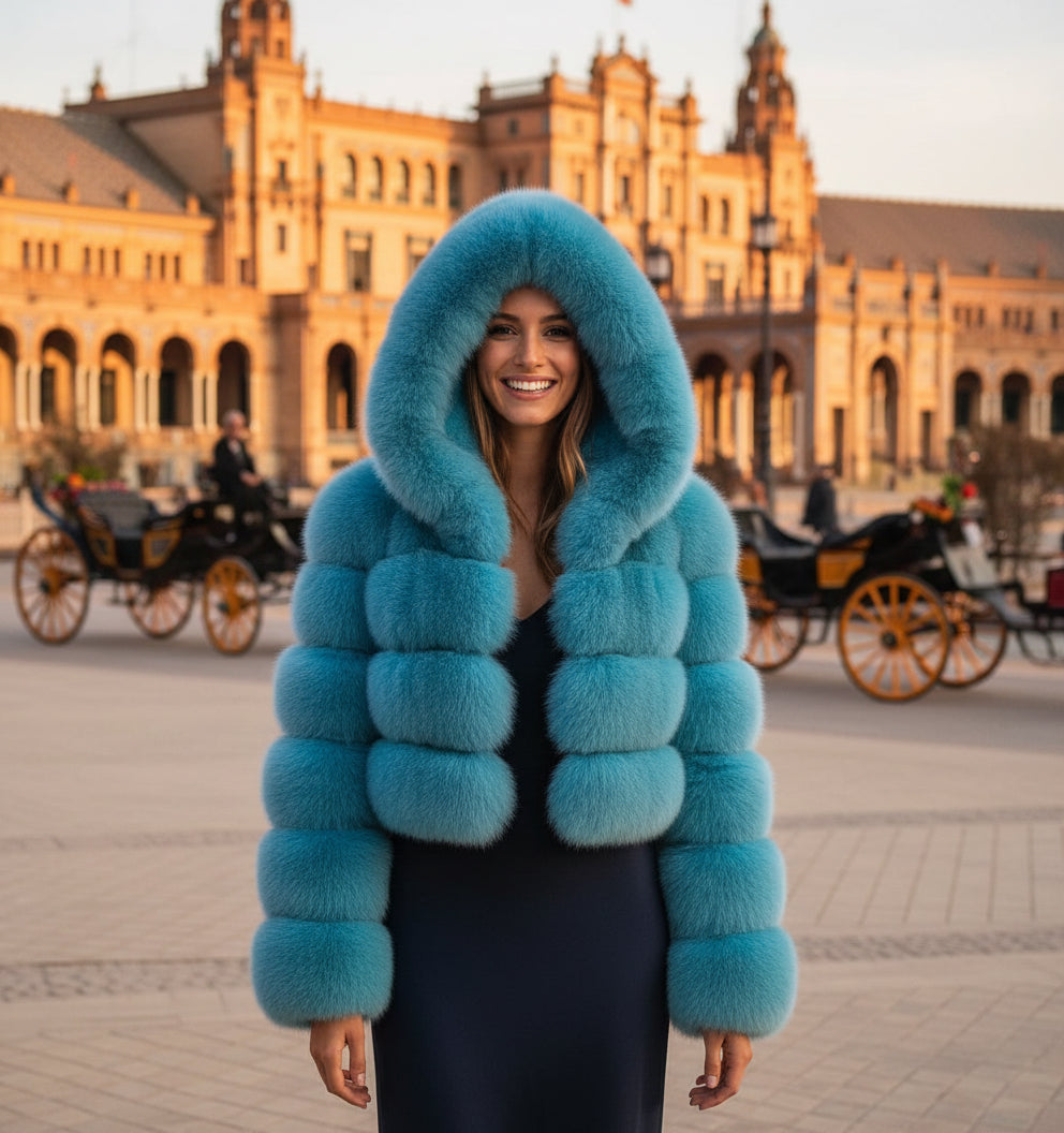 EMMA WU SELECTION Abrigo corto de manga larga de piel sintética con capucha