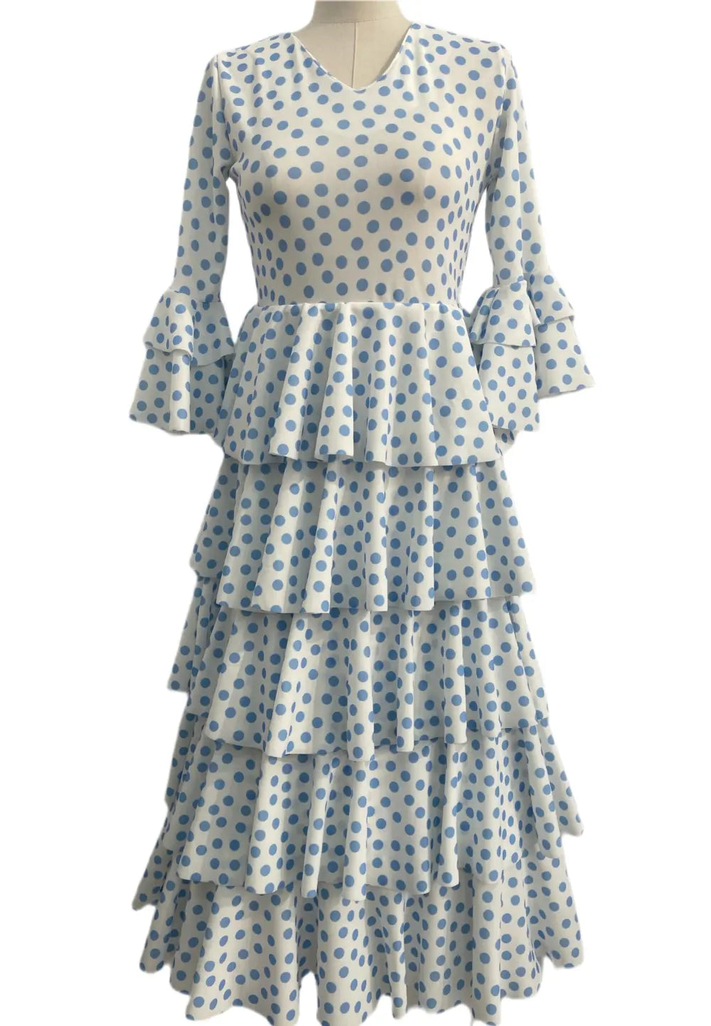 TRAJE FLAMENCA DE NIÑA  BLANCO CON LUNA AZULES 221121