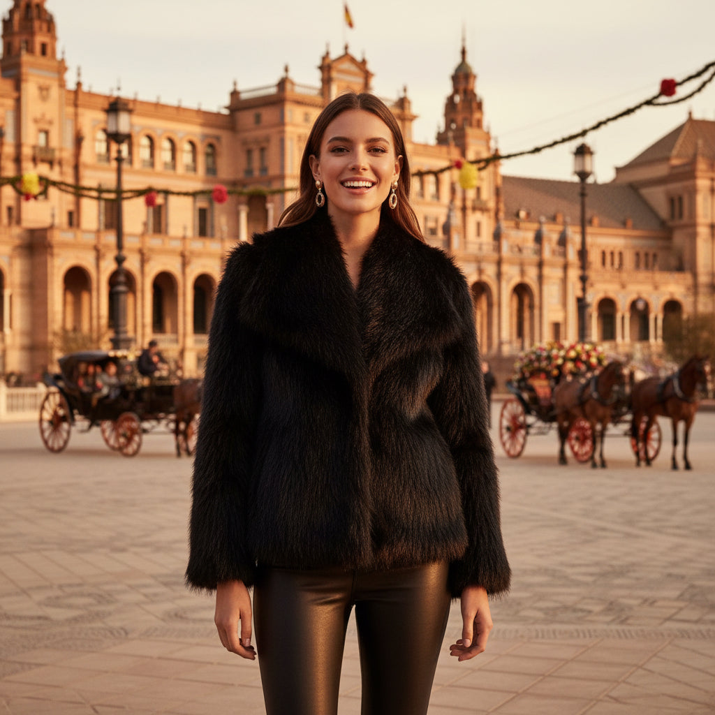 EMMA WU SELECTION  Abrigo de felpa de invierno, moda, cálido, grueso, esponjoso, chaqueta de solapa, ropa exterior, casual, tops de manga larga, ropa de mujer