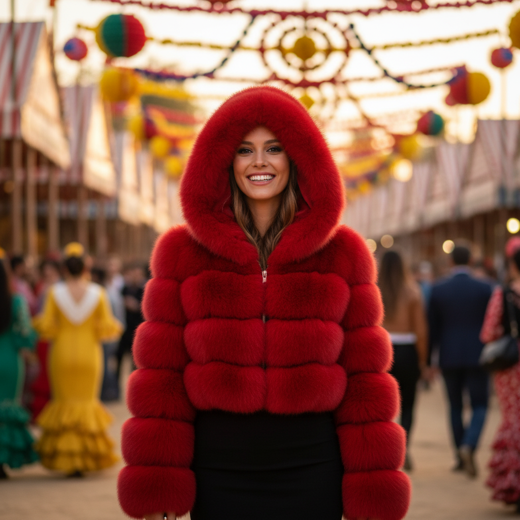 EMMA WU SELECTION Abrigo corto de manga larga de piel sintética con capucha