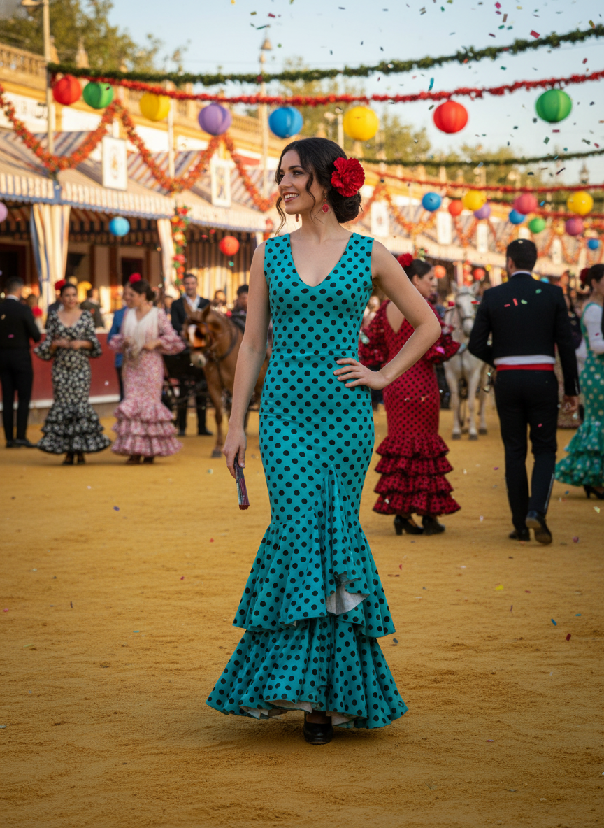 TRAJE FLAMENCA TURQUESA EMMA WU DESIGN X FLAMENCA P0492