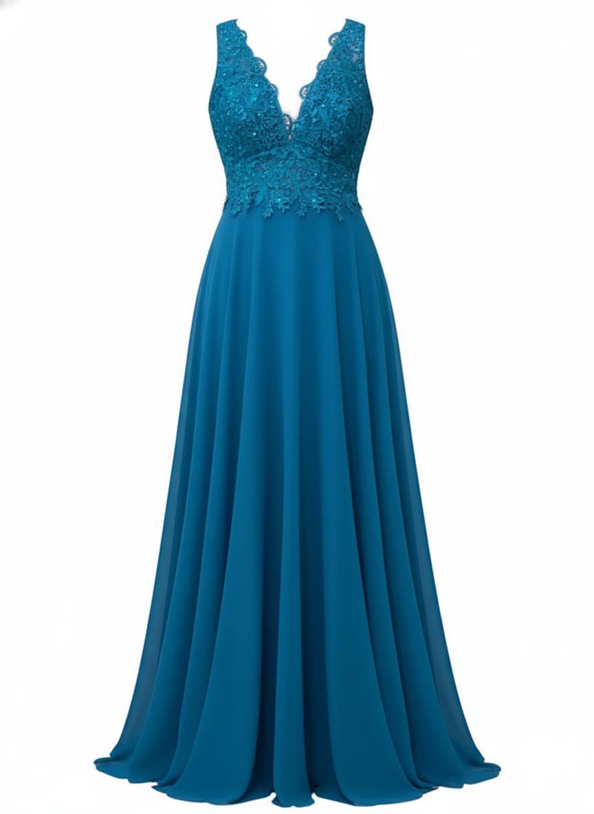 VESTIDO LARGO VERDE TURQUESA 8657