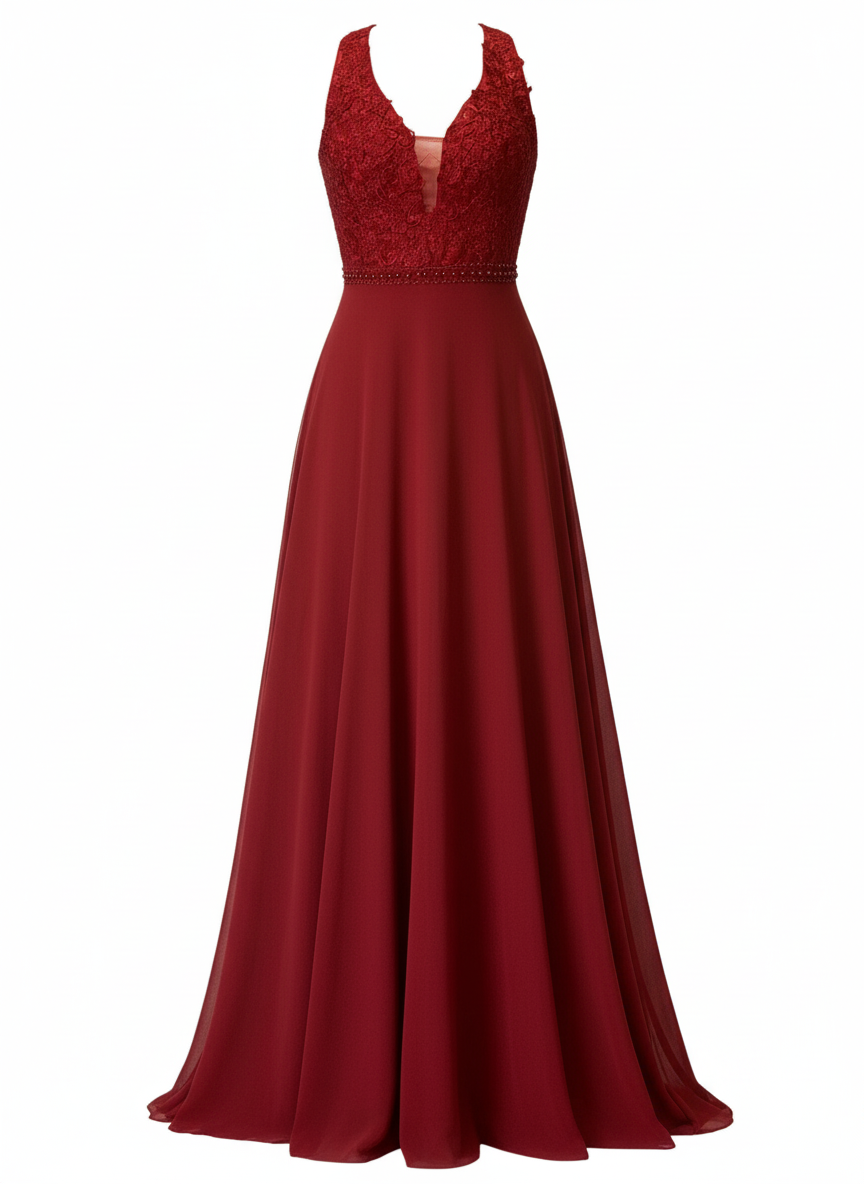 BURGUNDY LONG DRESS 9192