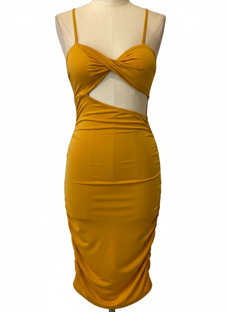 VESTIDO CORTO MOSTAZA 50697