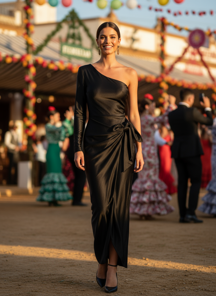 SHINY BLACK STRETCH LONG DRESS 4746