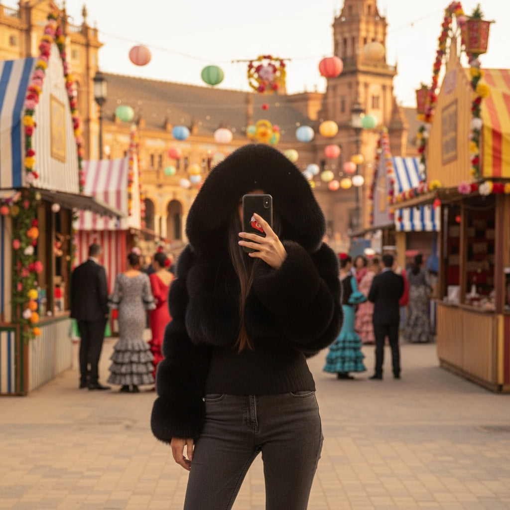 EMMA WU SELECTION Abrigo corto de manga larga de piel sintética con capucha