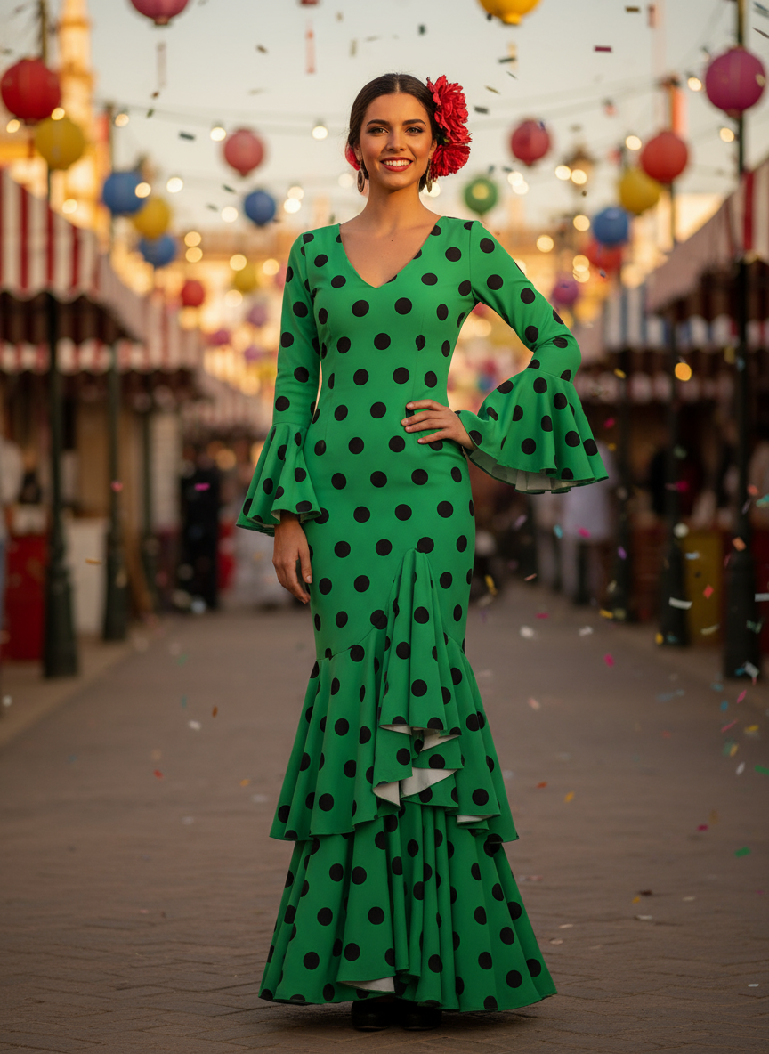 TRAJE FLAMENCA VERDE ANDALUCÍA EMMA WU DESIGN X FLAMENCA M0491