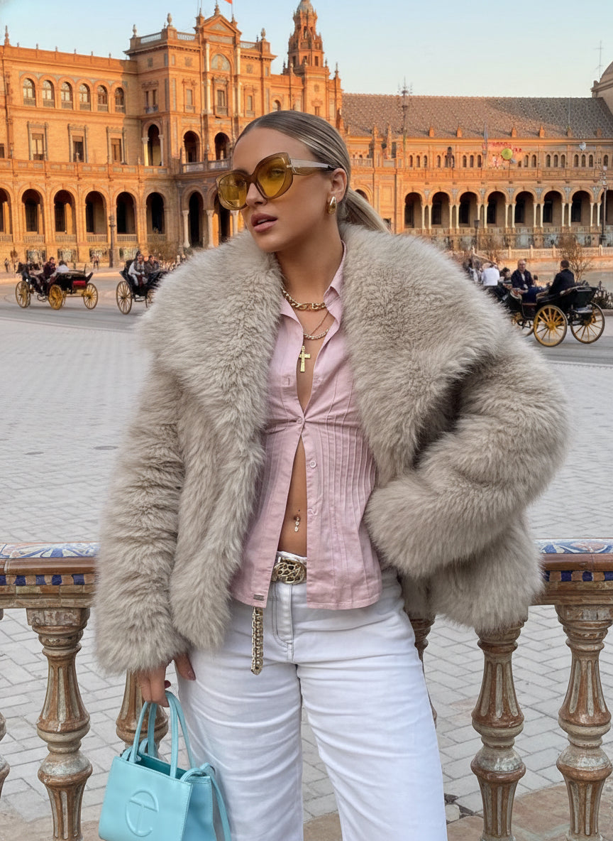 EMMA WU SELECTION  Abrigo de felpa de invierno, moda, cálido, grueso, esponjoso, chaqueta de solapa, ropa exterior, casual, tops de manga larga, ropa de mujer