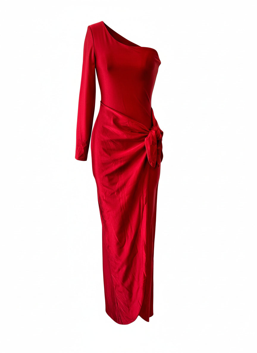 SHINY RED STRETCH LONG DRESS 4746