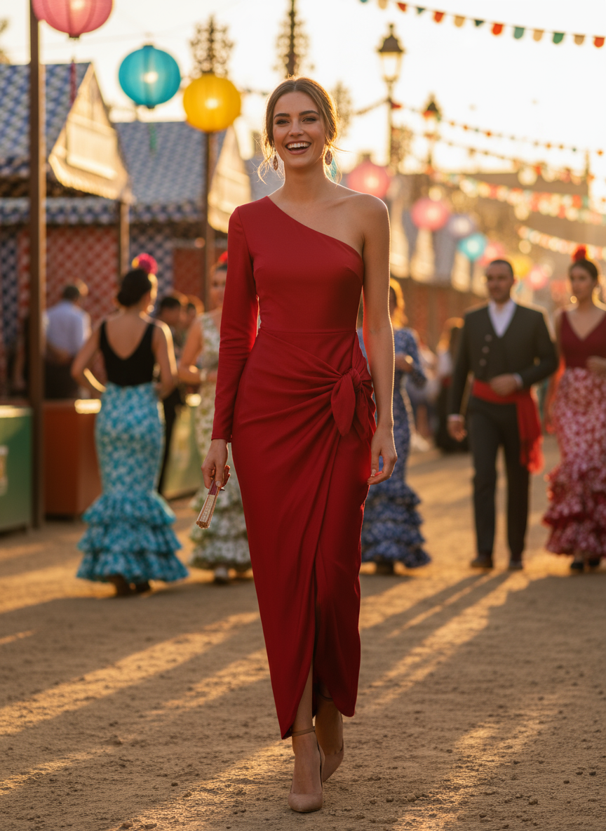 SHINY RED STRETCH LONG DRESS 4746