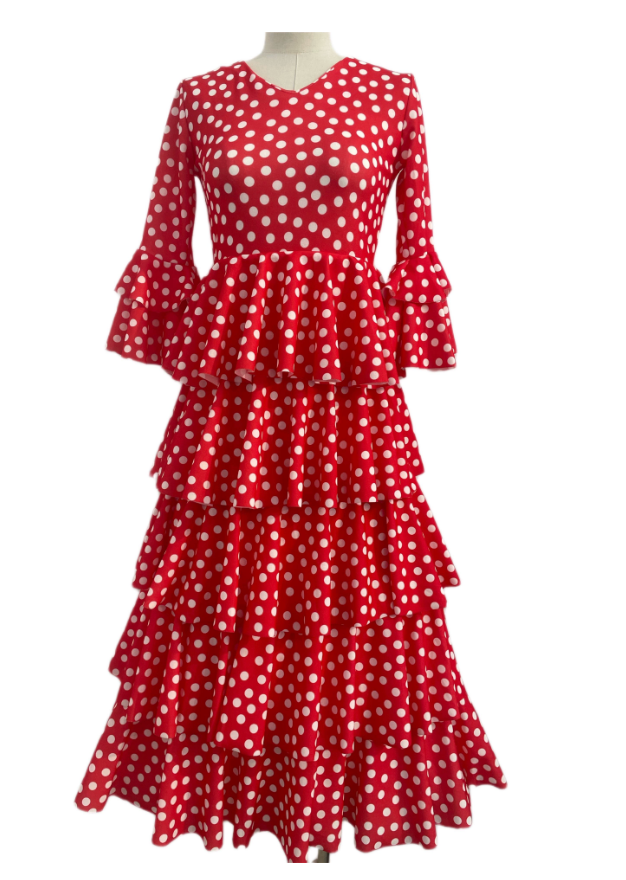 TRAJE FLAMENCA DE NIÑA  ROJO CON LUNARES BLANCOS 221783