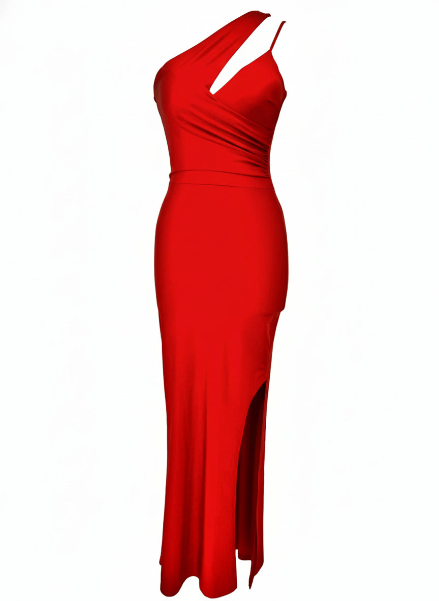 SHINY RED STRETCH LONG DRESS 25017
