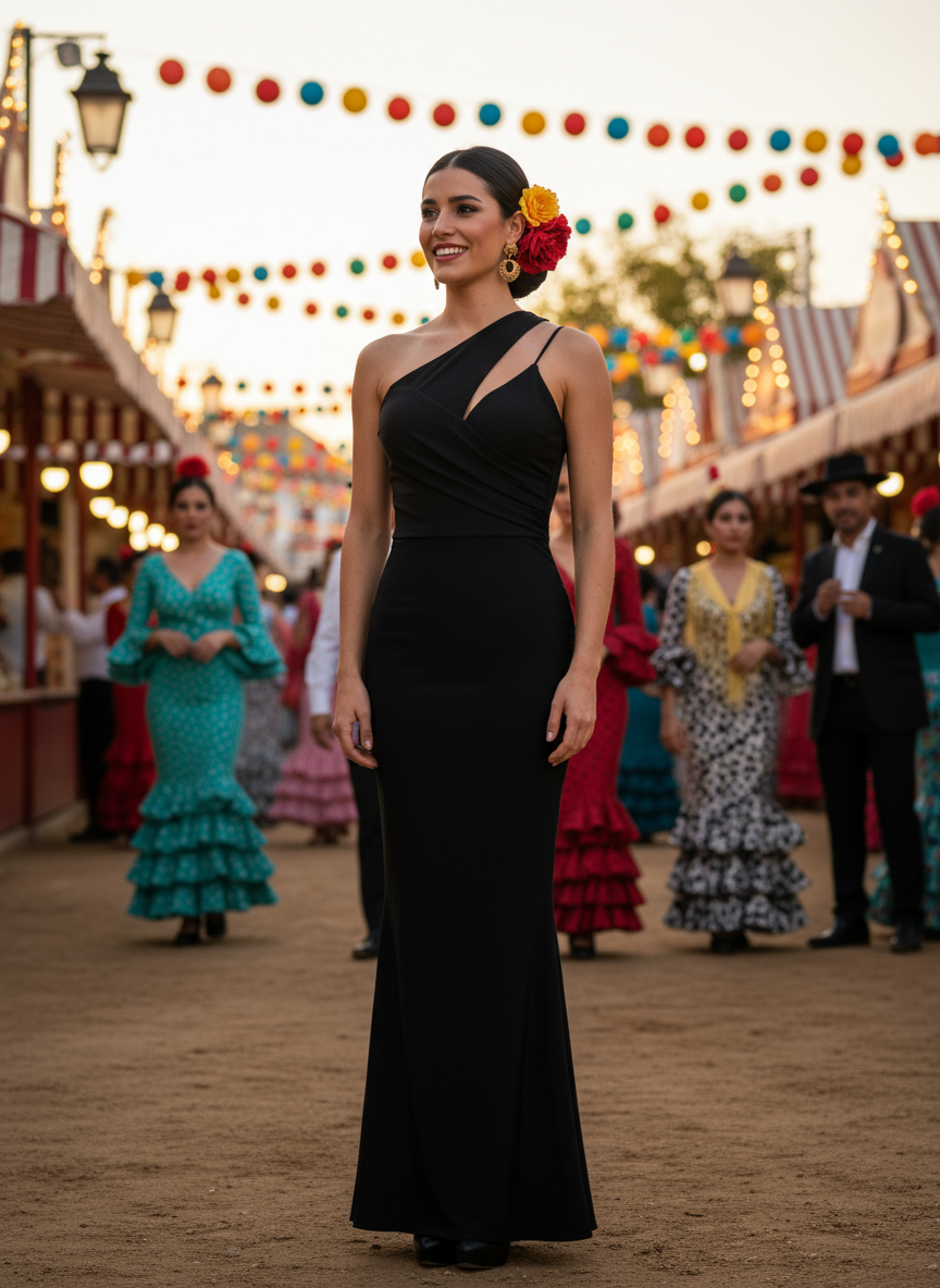 SHINY BLACK STRETCH LONG DRESS 25017