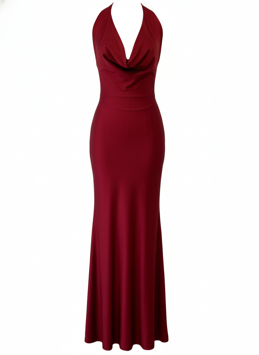 LONG BURGUNDY SHINY ELASTIC DRESS 23917