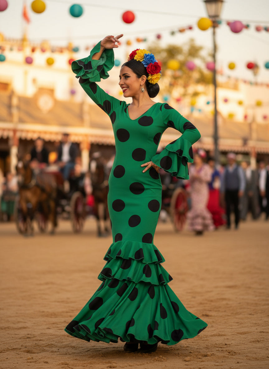 TRAJE FLAMENCA VERDE ANDALUCÍA EMMA WU DESIGN X FLAMENCA 21045
