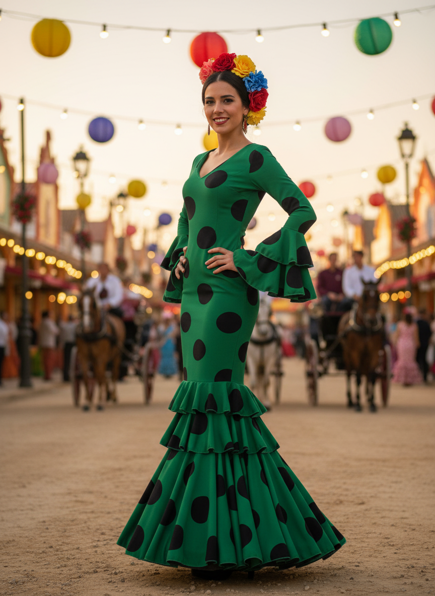 TRAJE FLAMENCA VERDE ANDALUCÍA EMMA WU DESIGN X FLAMENCA 21045