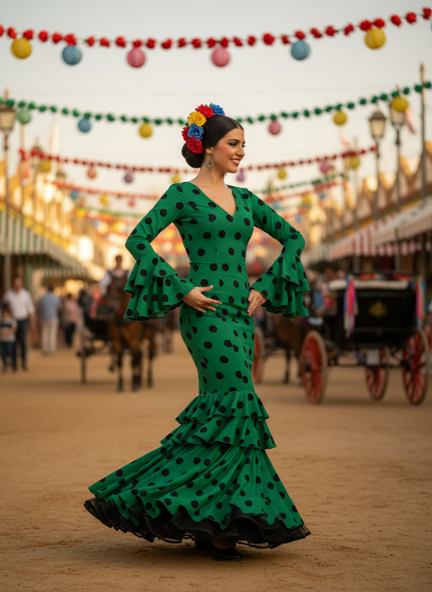 TRAJE FLAMENCA VERDE ANDALUCÍA EMMA WU DESIGN X FLAMENCA M21041