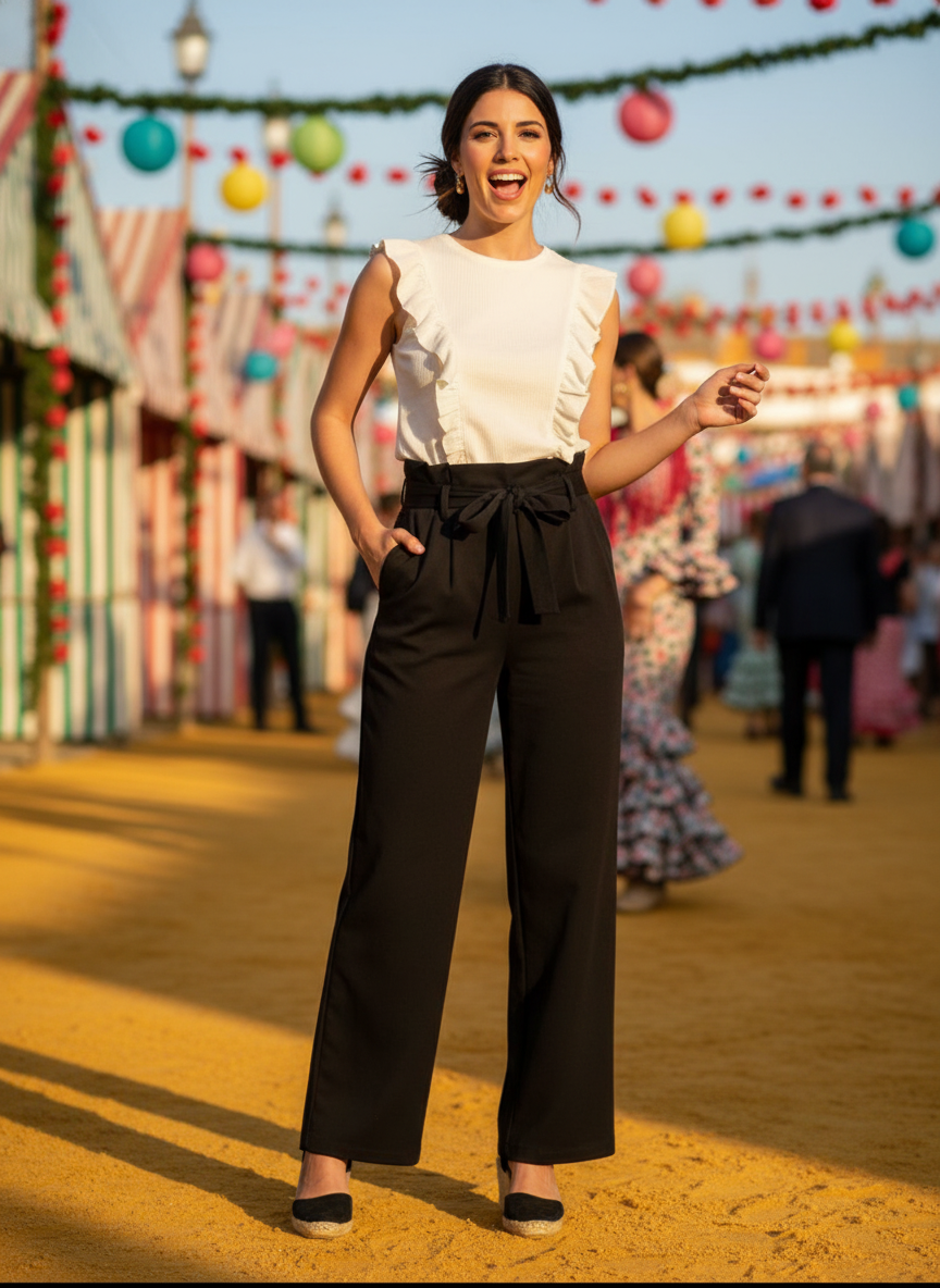 PANTALÓN PATA ELEFANTE NEGRO 2090