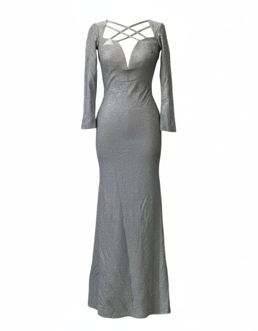 LIGHT GRAY LONG DRESS 8806