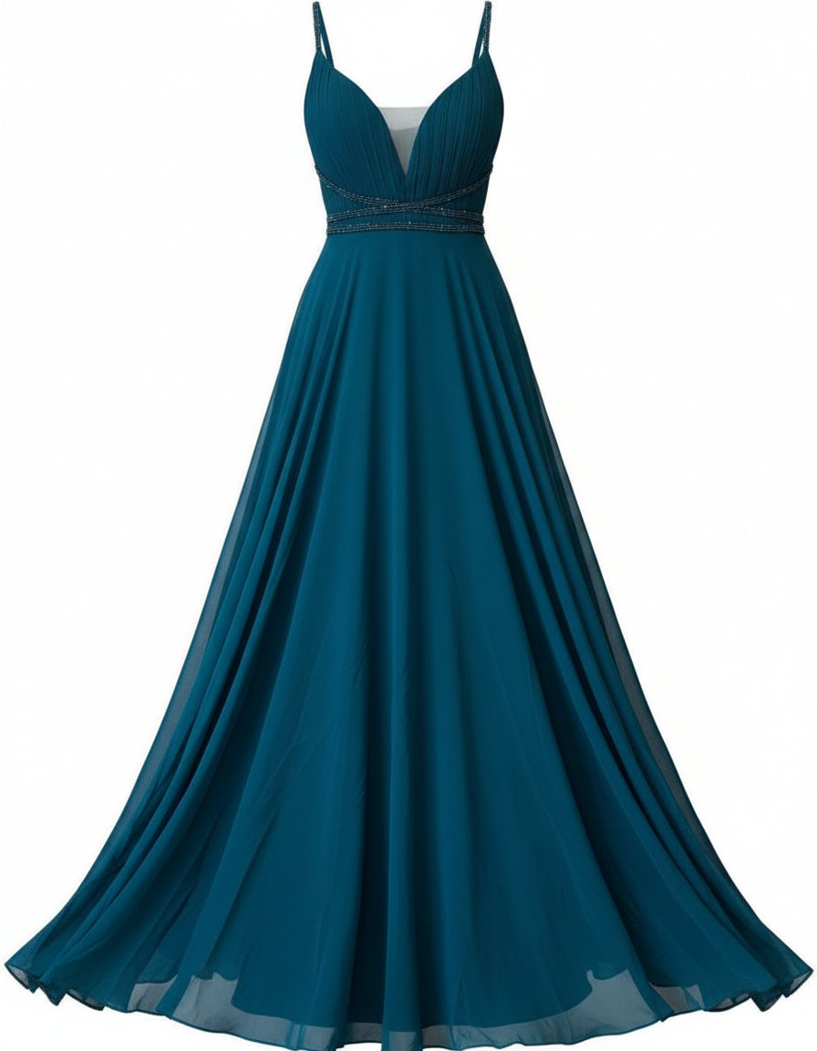 PETROL BLUE LONG DRESS 7011