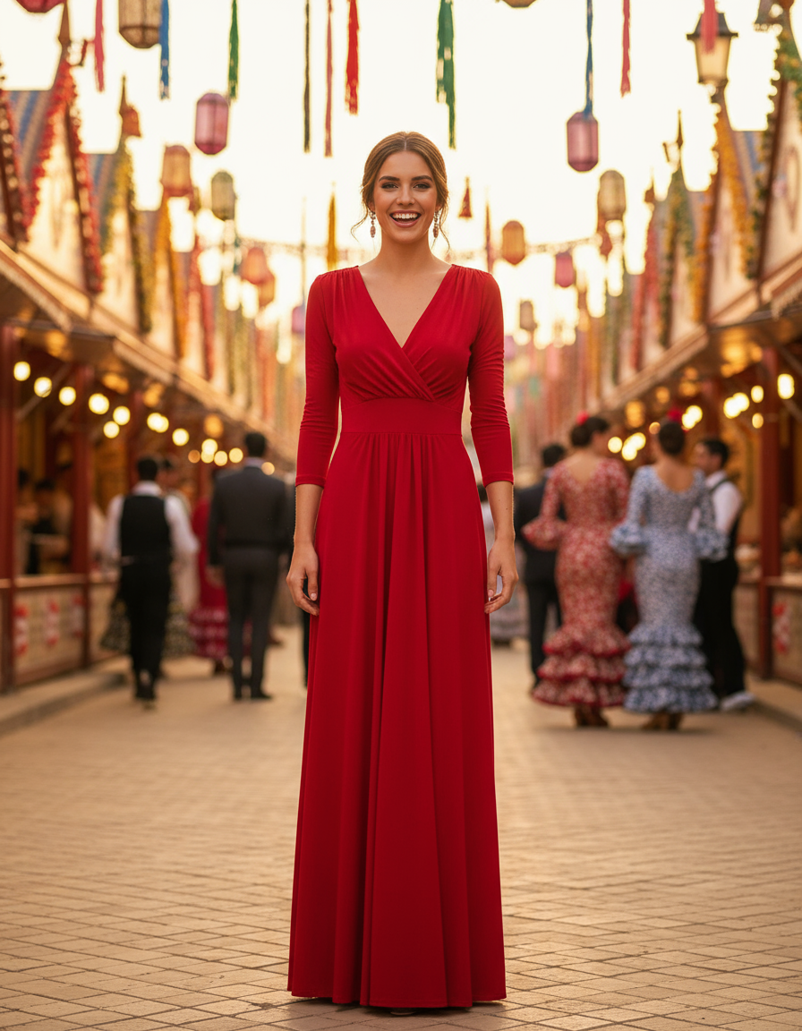 VESTIDO LARGO ROJO 1639B