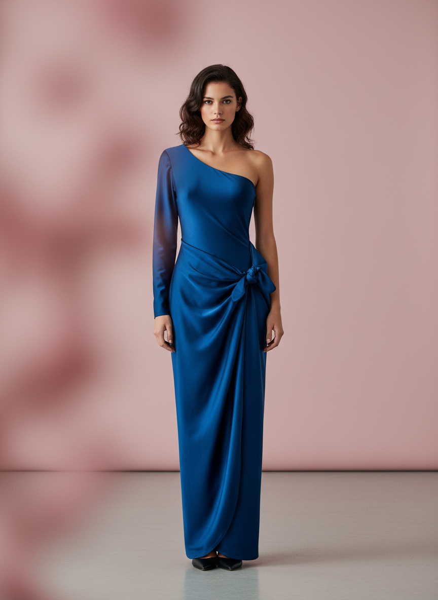 VESTIDO LARGO ELÁSTICO BRILLANTE - AZUL PETRÓLEO - 4746