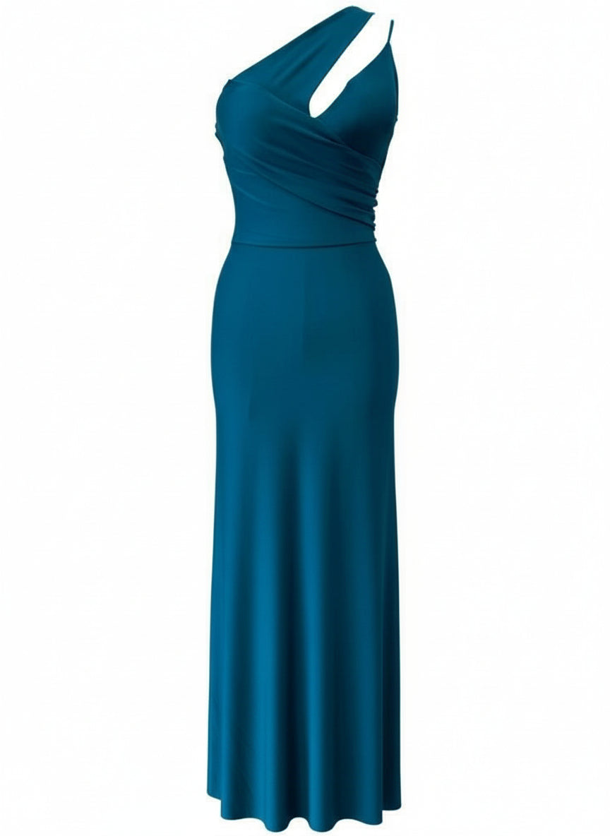 VESTIDO LARGO ELÁSTICO BRILLANTE - AZUL PETRÓLEO - 25017