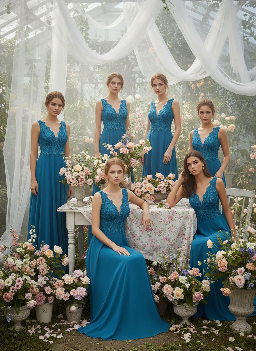 VESTIDO LARGO - AZUL PAVO - 8657