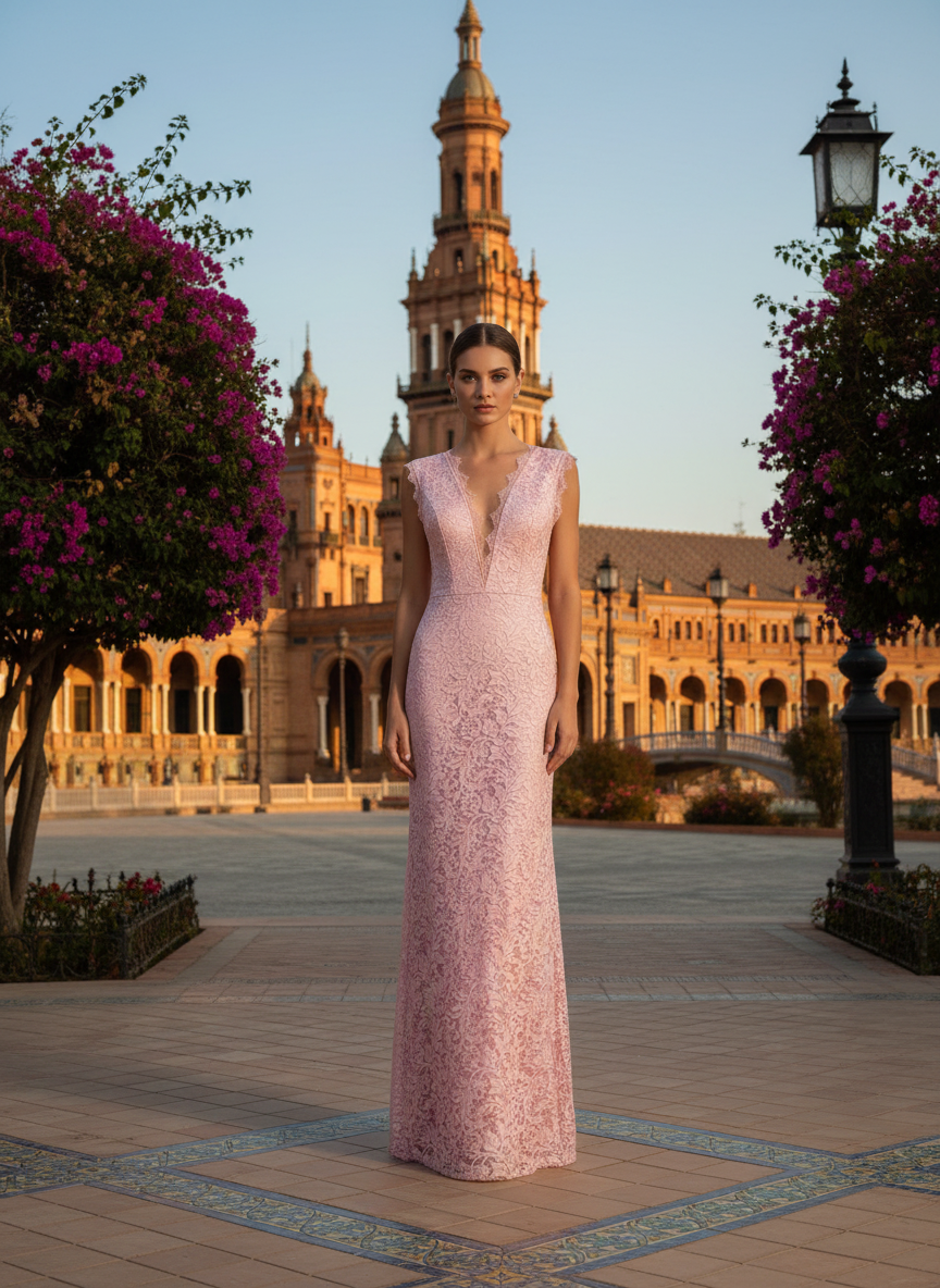 VESTIDO LARGO - ROSA SALMÓN - 3446