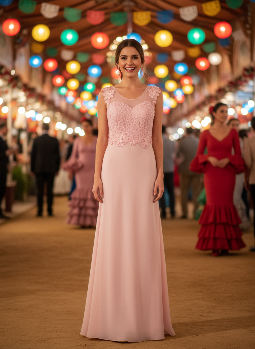 VESTIDO LARGO - ROSA BEBÉ - 0875