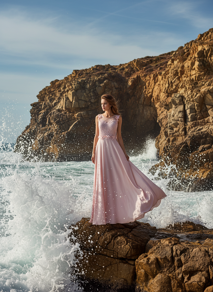 VESTIDO LARGO - ROSA BEBÉ - 0875