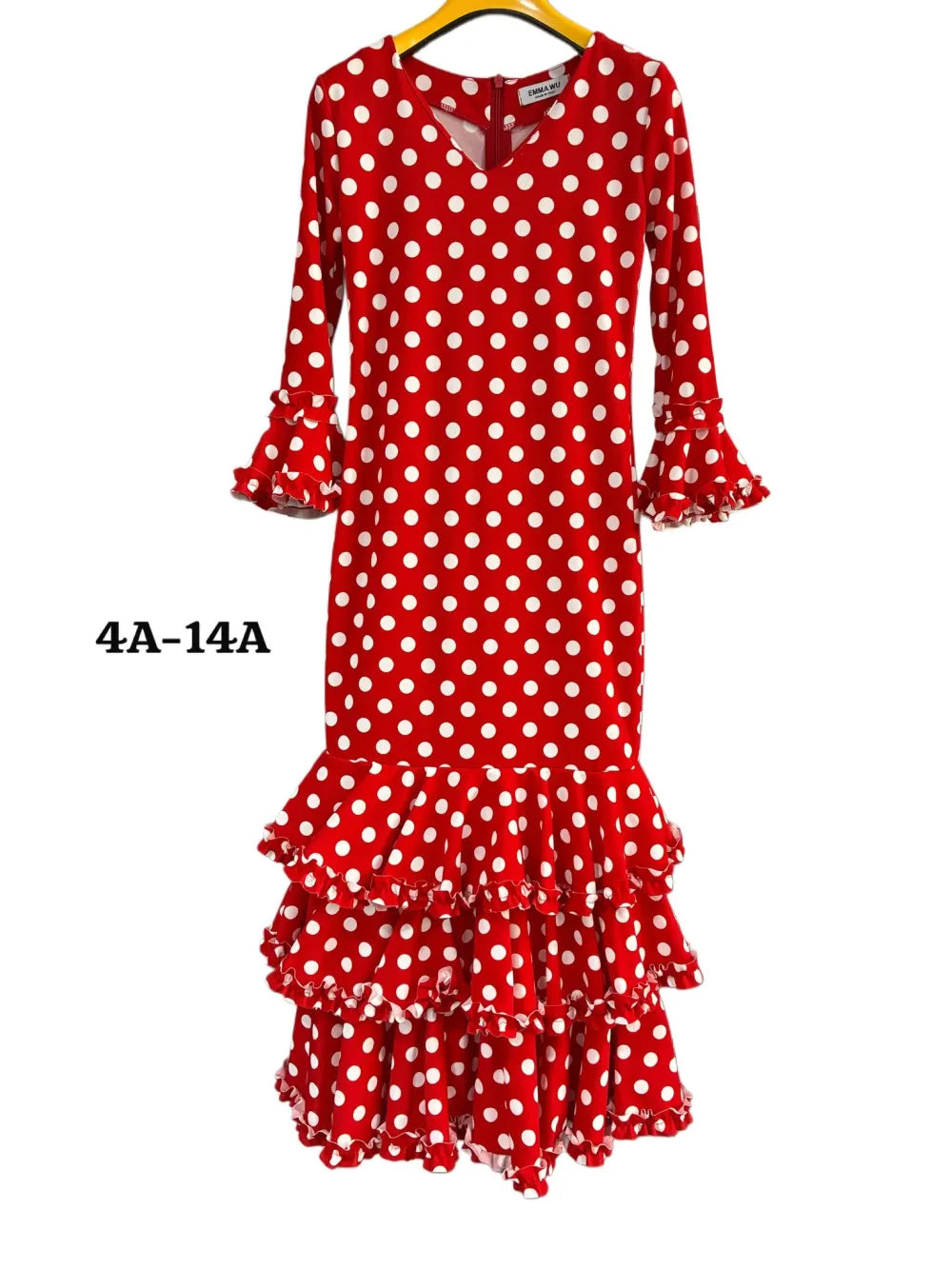 TRAJE FLAMENCA DE NIÑA  ROJO CON LUNARES BLANCOS KL-502