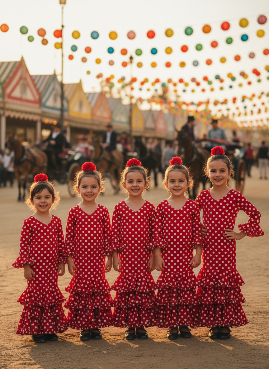TRAJE FLAMENCA DE NIÑA  ROJO CON LUNARES BLANCOS KL-502