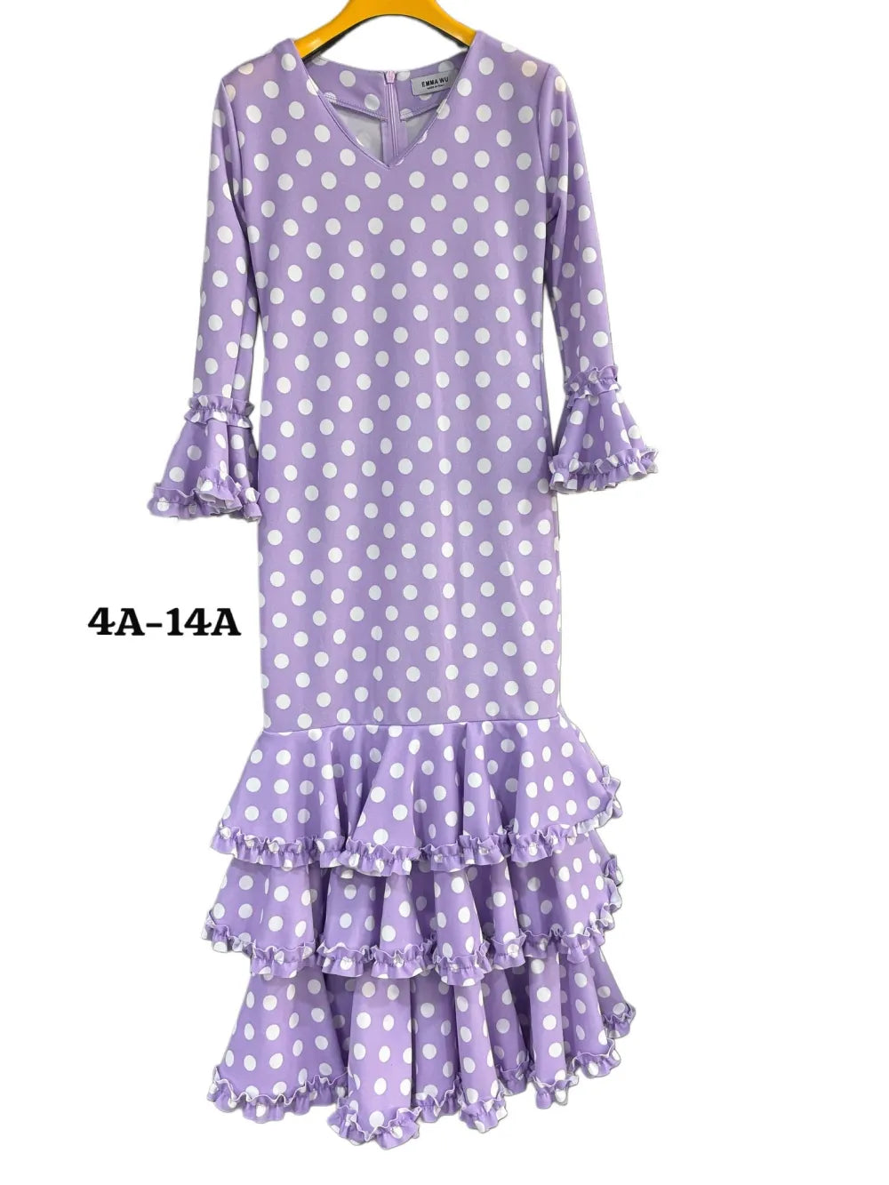 TRAJE FLAMENCA DE NIÑA  LILA CON LUNARES BLANCOS KL-502