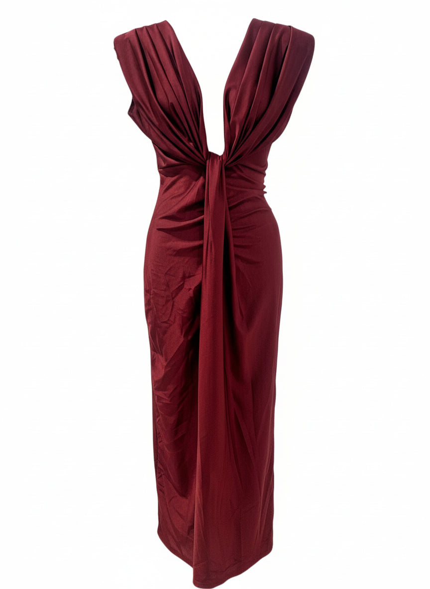 BURGUNDY SHINY ELASTIC MIDI DRESS 5484