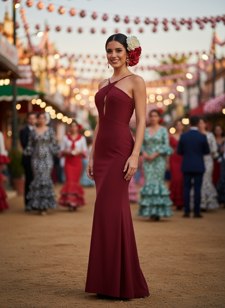 LONG BURGUNDY SHINY ELASTIC DRESS 25081