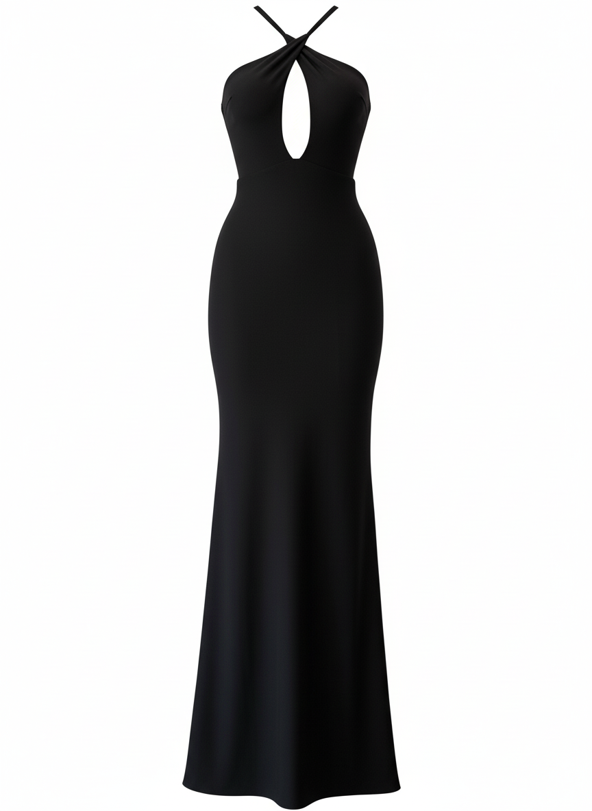 SHINY BLACK STRETCH LONG DRESS 25081