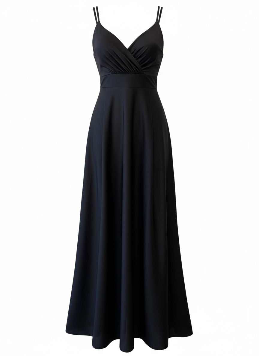 SHINY BLACK STRETCH LONG DRESS 5034