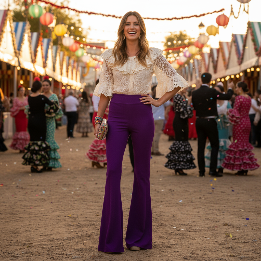 PANTALÓN CAMPANA BERENJENA 9182