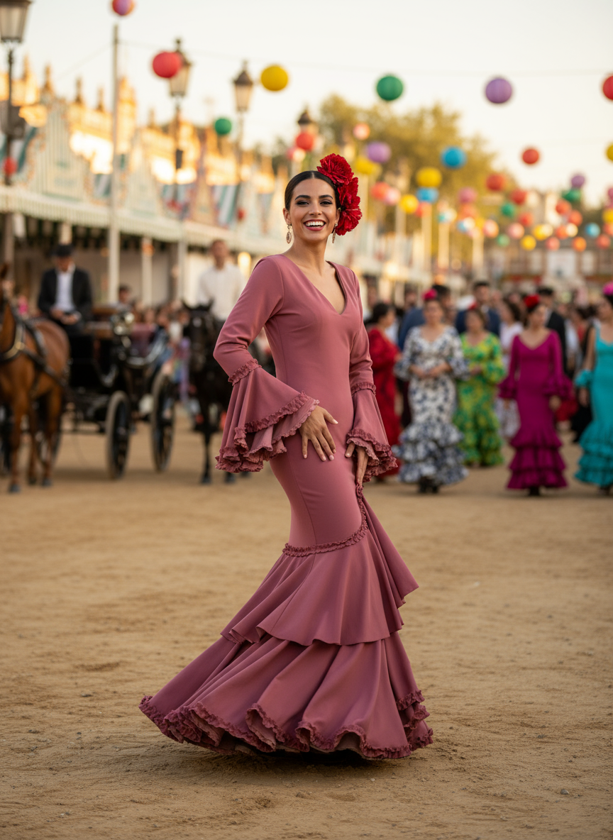 TRAJE FLAMENCA ROSA MALVA EMMA WU DESIGN X FLAMENCA 0490