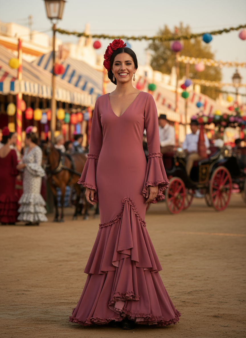 TRAJE FLAMENCA ROSA MALVA EMMA WU DESIGN X FLAMENCA 0490