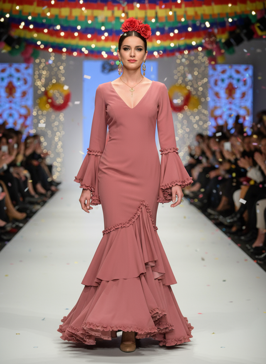 TRAJE FLAMENCA ROSA MALVA EMMA WU DESIGN X FLAMENCA 0490