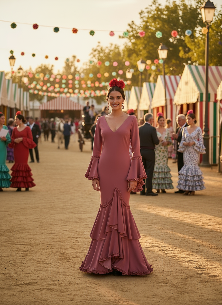 TRAJE FLAMENCA ROSA MALVA EMMA WU DESIGN X FLAMENCA 0490