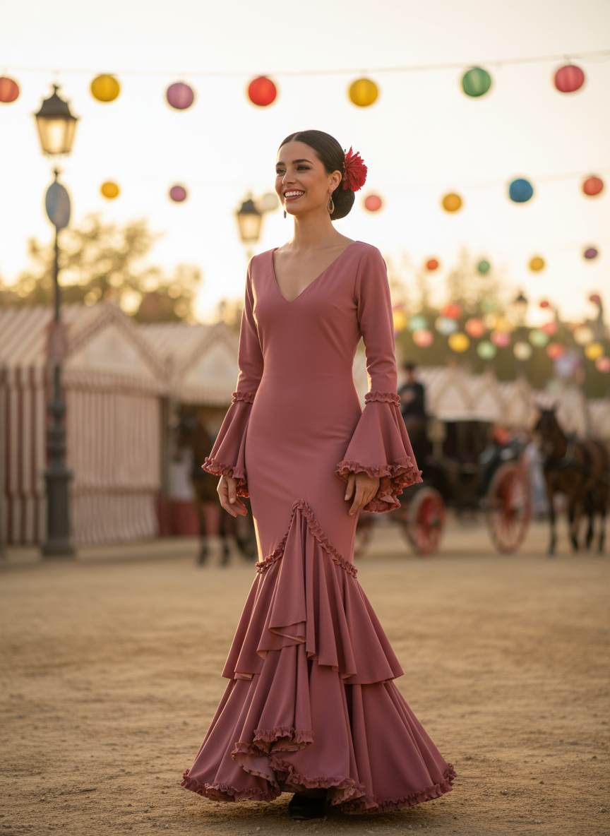 TRAJE FLAMENCA ROSA MALVA EMMA WU DESIGN X FLAMENCA 0490